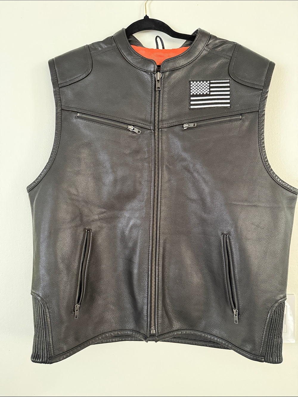 men’s black milwaukee motorcycle leather vest size xxl